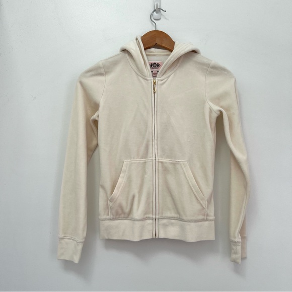 Juicy Couture y2k OG cream Velour Graphic Tracksuit Jacket Girls 12 rhinestones - Picture 2 of 5